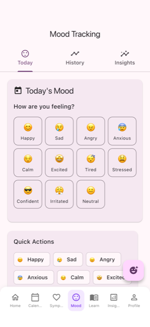 Lova mood tracking screen