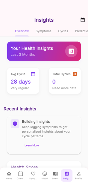 Lova insights screen showing health patterns and trends
